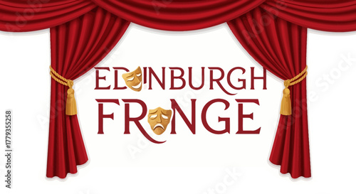 Illustration Edinburgh Fringe festival with theatrical masks and red curtains