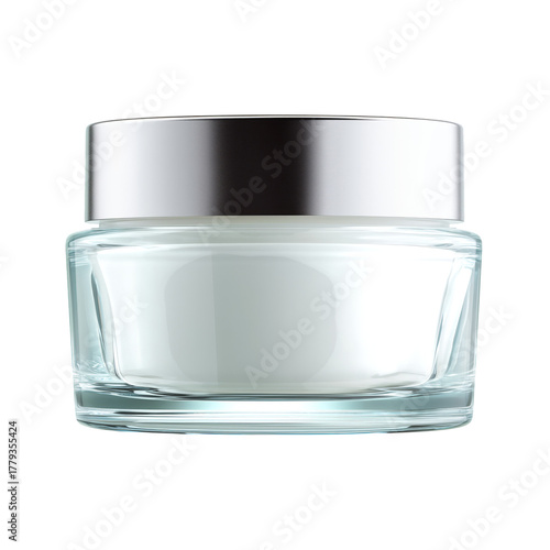 Luxurious White Cream in Clear Jar Resting on a Clean Surface for Skincare Ro...