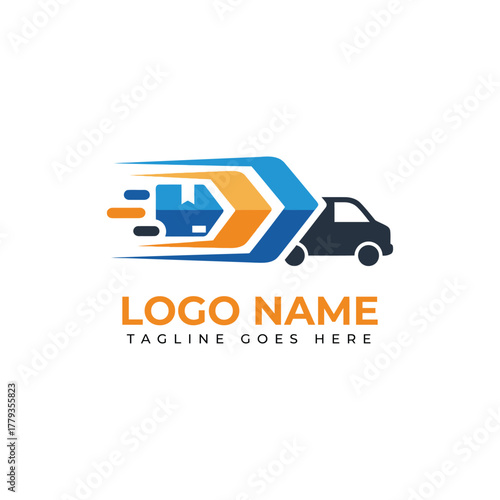 Dynamic delivery truck logo concept for fast shipping or moving services business, evoking speed and reliability with its modern design elements