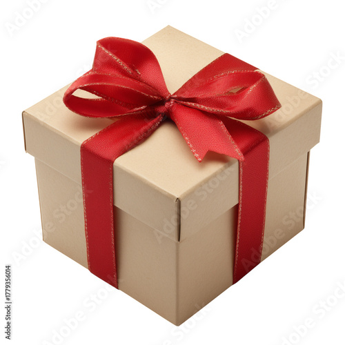Gift Box Wrapped in Red Ribbon on a White Background for Special Occasions an...