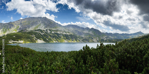 Fototapeta Naklejka Na Ścianę i Meble -  Scenic mountain lake in Zakopane Poland with alpine peaks and lush foreground