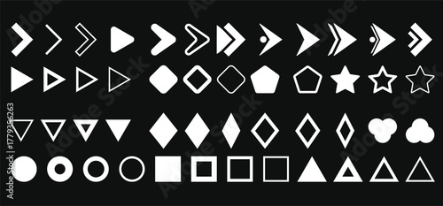 Flèche and Bullet point List Icon set. Text Editor and Content Formatting Symbols. Checklist Arrow and Document Formatting Icons. List Item and Navigation Pointer