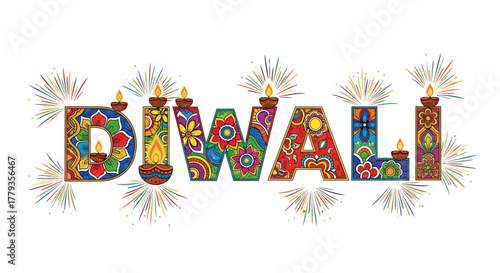 Vector design diwali decoration with colorful pattern and firework display