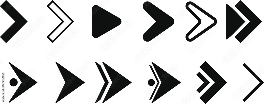 Flèche and Bullet point List Icon set. Text Editor and Content Formatting Symbols. Checklist Arrow and Document Formatting Icons. List Item and Navigation Pointer