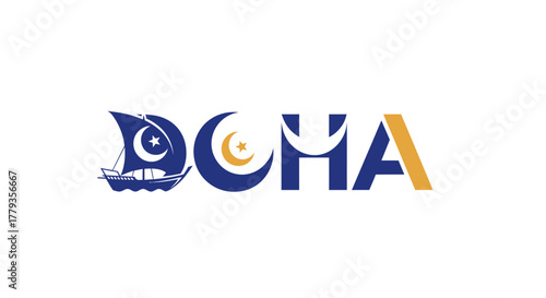 Vector illustration doha city logo with boat and moon symbol Free Download Vector illustration doha city logo with boat and moon symbol - GFXLoad