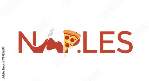 Flat vector Naples text logo design with pizza illustration