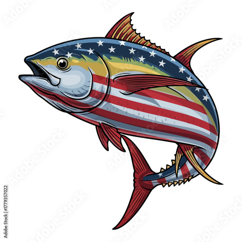 American Flag Tuna Fish Fishing Illustration Vector Image