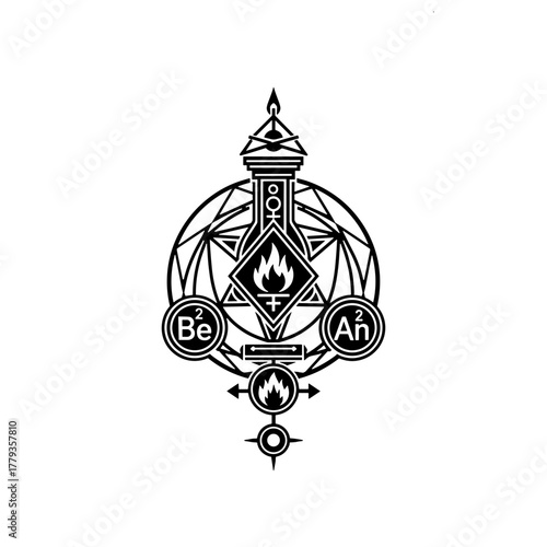 Alchemy symbol illustration on a transparent background representing mystical science