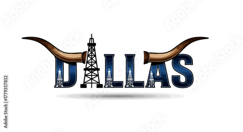 Creative dallas texas vector design with longhorn and oil derrick