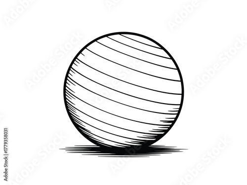 A hand-drawn illustration of a striped sphere casts a shadow on a white background.