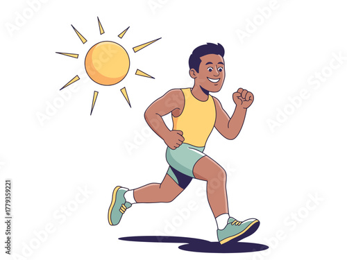 A person is jogging outdoors under the bright sun.