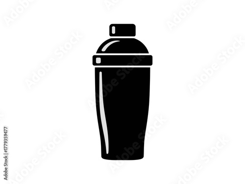 A silhouette of a cocktail shaker against a white background.