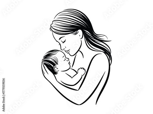 A mother tenderly holds her newborn baby close in a gentle embrace.