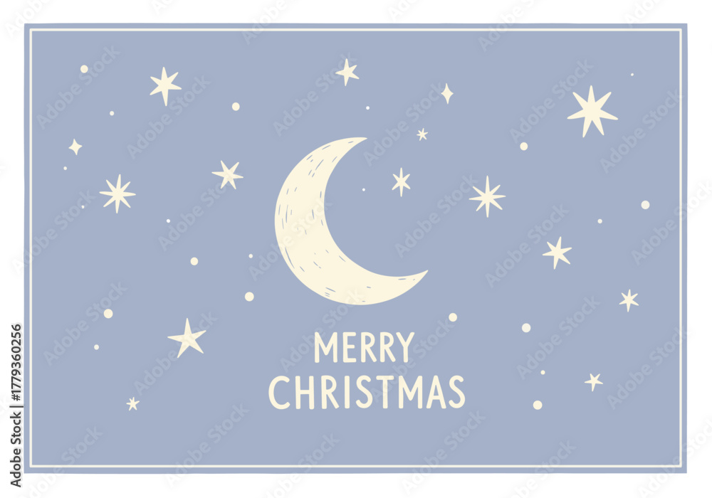 Naklejka premium Festive night sky with crescent moon and stars for merry christmas greeting card