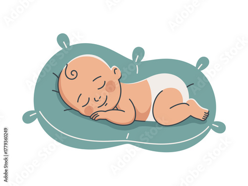 A peaceful baby sleeps soundly on a soft blue pillow.