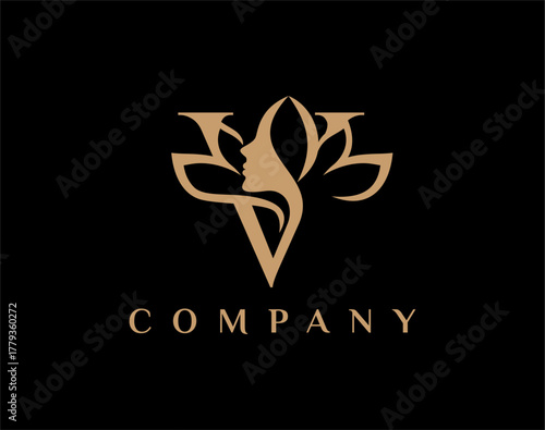 Letter V Beauty Face Lotus Flower Logo Design