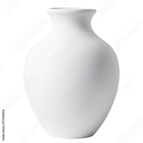White Ceramic Vase With a Smooth Round Shape Displayed on a Plain Background.