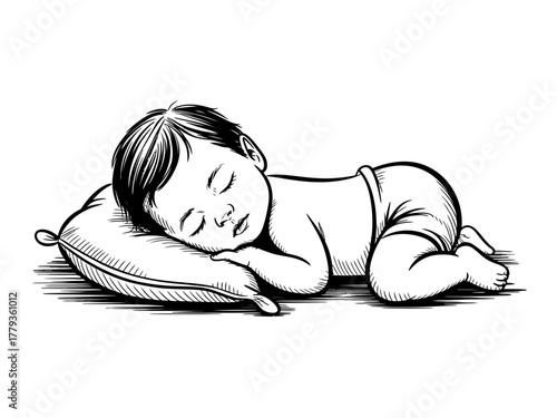 A peaceful infant sleeps soundly on a soft pillow.