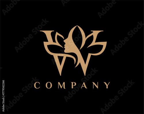 Letter W Beauty Face Lotus Flower Logo Design