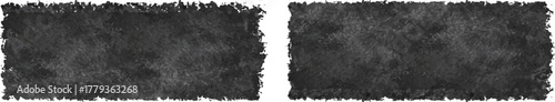 Set of black paint brush stamps. Vector grunge effect text boxes. Rough, stroke spray ink rectangles on paper. Distressed scratch background. Ink splatter frames on white.