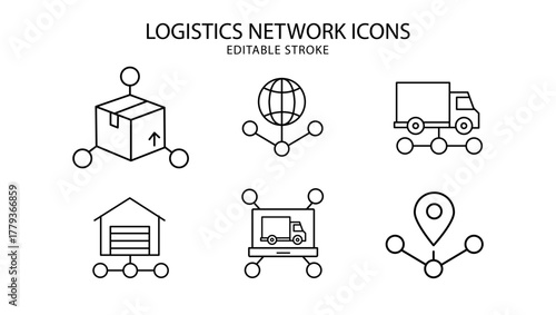 A set of logistics network icons with editable lines (not outlined), 線の編集ができる物流網に関するアイコンセット（アウトライン化していない), icon, icons, set, vector, business, symbol, sign, computer, illustration, web, office, servic