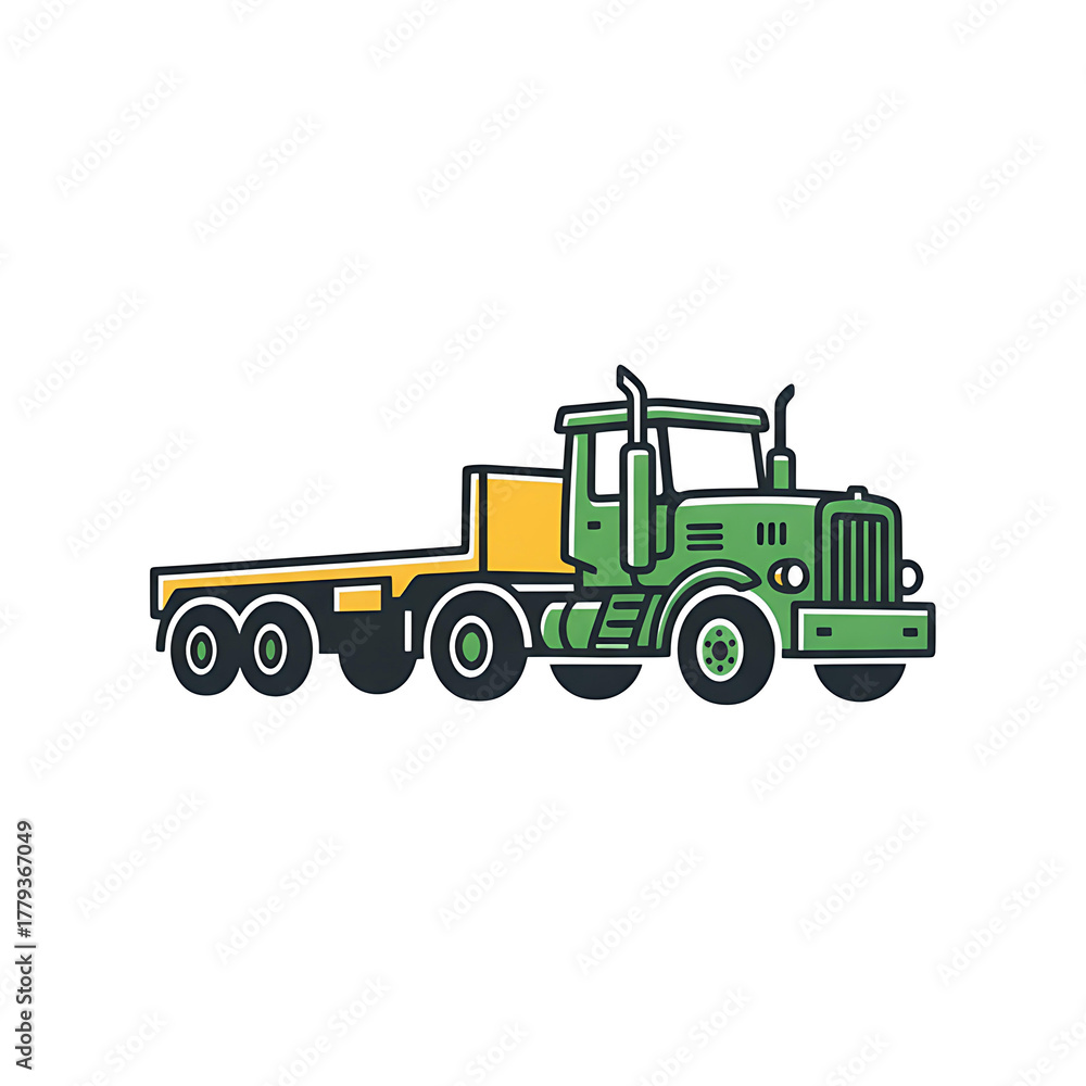 Fototapeta premium Vector illustration of a green flatbed truck on white background