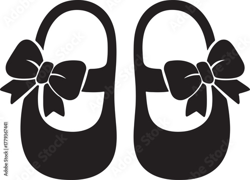  Baby girl shoes with cute bows silhouette vector illustratio
