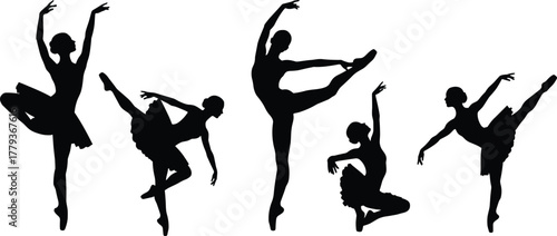 ballet, dancer, silhouette, female, pose, tutu, vector, performance, art, dance, elegance, cad, drawing, flat, illustration