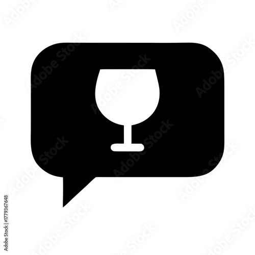 Speech bubble icon with wine glass symbol on a transparent background  