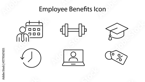 A set of employee benefits icons with editable lines (not outlined) 線の編集ができる福利厚生に関するアイコンセット（アウトライン化していない）