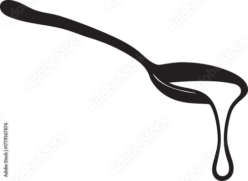  Condensed milk flowing down from spoon silhouette vector illustration