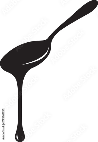 Condensed milk flowing down from spoon silhouette vector.