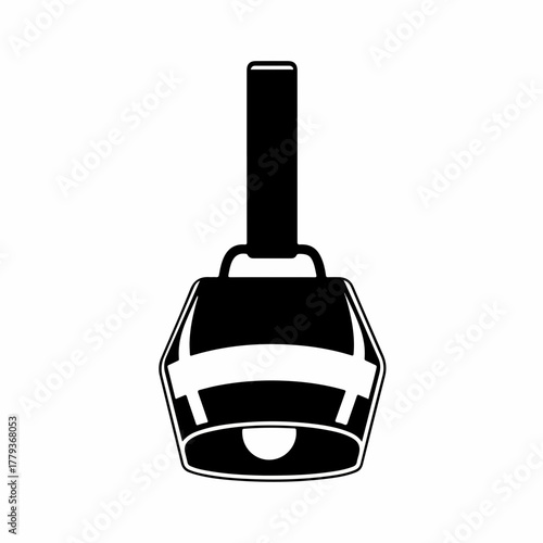 Silhouette cowbell with handle is showcased, creating silhouette of cowbell instrument. This cowbell silhouette is simplistic and bold, making it useful for logos or graphics.