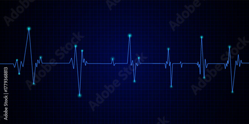 Heart wave technology background Shows the rhythm of the heart that is pumping. dark blue background with a grid