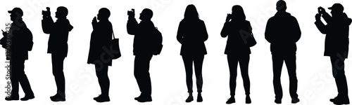 Silhouette people using smartphones, mobile device addiction concept, digital lifestyle illustration, modern technology dependence, social media culture, communication habits,