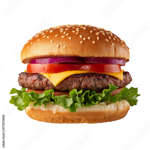 Delicious Burger With Fresh Ingredients Served on a Sesame Seed Bun at a Casu...