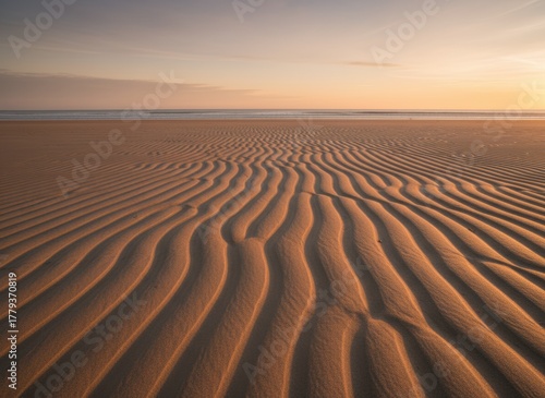 Golden Hour Sand Ripples on a Beach at Low Tide.