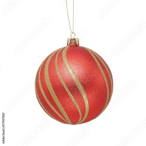 Red and Gold Christmas Ornament Hanging With Sparkling Details in Festive Dec...
