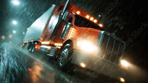 Semi Truck Rain: Speeding Power and Dynamic Transport in Heavy Rainstorm
