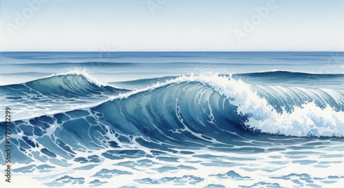 Fototapeta Naklejka Na Ścianę i Meble -  Crashing ocean waves with white foam under a clear sky