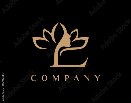 Letter L Beauty Face Lotus Flower Logo Design