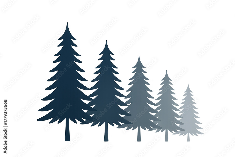 Obraz premium Pine trees forest illustration with gradient blue hues and winter season mood on transparent background