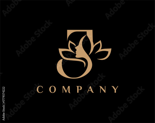 Letter J Beauty Face Lotus Flower Logo Design
