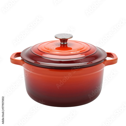 Colorful Round Cooking Pot With Lid in Red and Orange Gradient Design for Kit...
