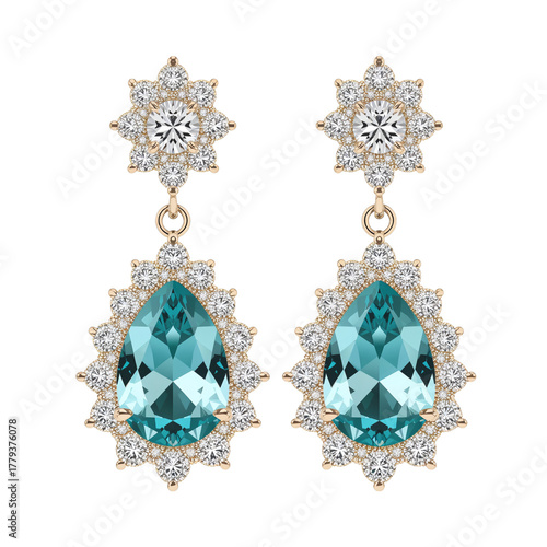 Elegant Turquoise Drop Earrings With Sparkling Diamond Accents on a Soft Back...