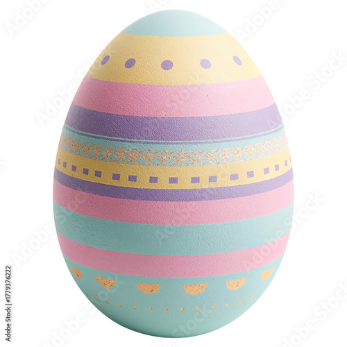 Colorful Striped Easter Egg Decoration Displayed With Bright Pastel Colors.