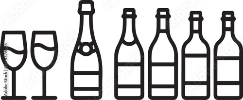 Wine, Champagne, and Spirits Bottles with Glasses | Celebration Set