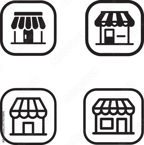 Storefront Icons Set - Local Retail Shop, Market, and Business Location Symbols