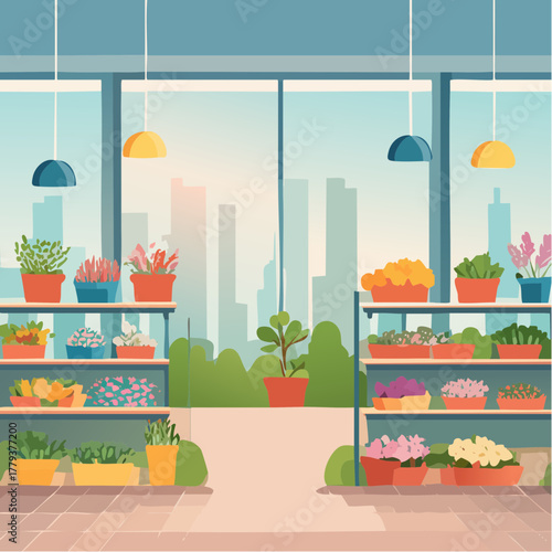 Interior of a plant and flower shop - 2D vector in cartoon animation style