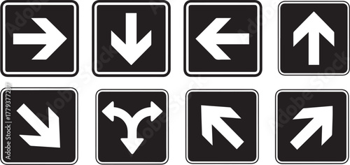 Directional Arrow Road Sign Icons Set - Navigation and Wayfinding Symbols